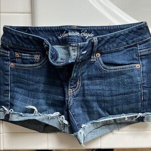 American Eagle Outfitters Blue Jean Shorts with Distressed Look